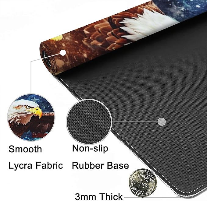 Gaming Mouse Mat Watercolor Bald Eagle Over American Flag Large Mouse Pad Extended Mouse Pad Desk Mat Non-Slip Rubber Base Mice Pad Desk Pad for Office Game Home 35.4x15.75 in