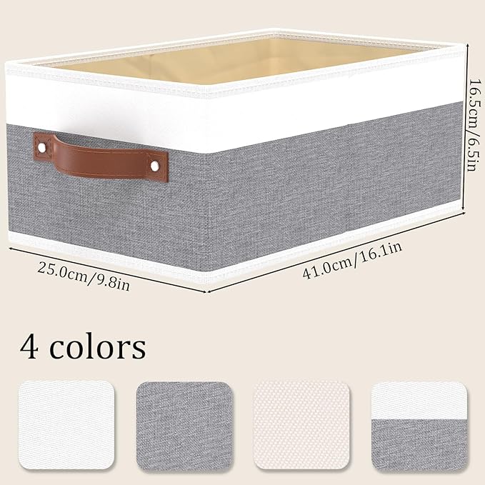 OUTBROS Storage Bins, Foldable Storage Baskets for Organizing, Fabric Storage Boxes With Handles,For bedrooms, living rooms, Shelves, Gray/White, 16.1x6.5x9.8 inch, 3-Pack