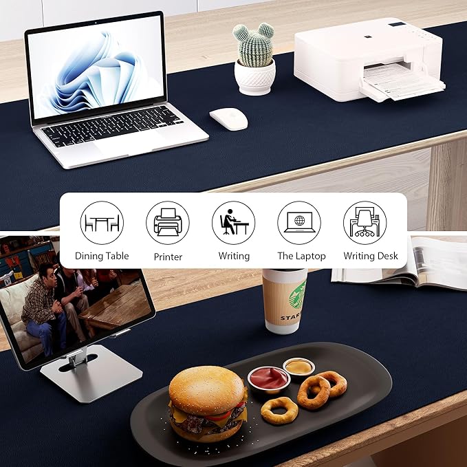 Aothia Leather Desk Pad Protector, Office Desk Mat, Large Mouse Pad, Laptop Desk Pad, Non-Slip PU Leather Desk Blotter, Waterproof Desk Writing Pad for Office and Home (Dark Blue, 47" x 24")