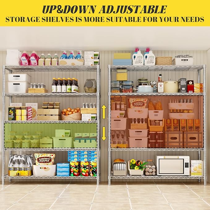 Storage Shelves, 3 PCS 48" L x 20" W x 72" H Heavy Duty Garage Wire Shelving Unit Loads 2000LBS, 5-Tier Adjustable Metal Industrial Utility Shelf Rack for Kitchen, Laundry Room, Basement