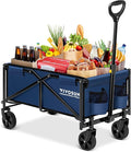 VIVOSUN Collapsible Folding Wagon, Outdoor Utility with All-Terrain Wheels, Adjustable Handle, Cup Holders & Side Pockets, for Camping, Shopping, Garden, 210Lbs Capacity, Blue