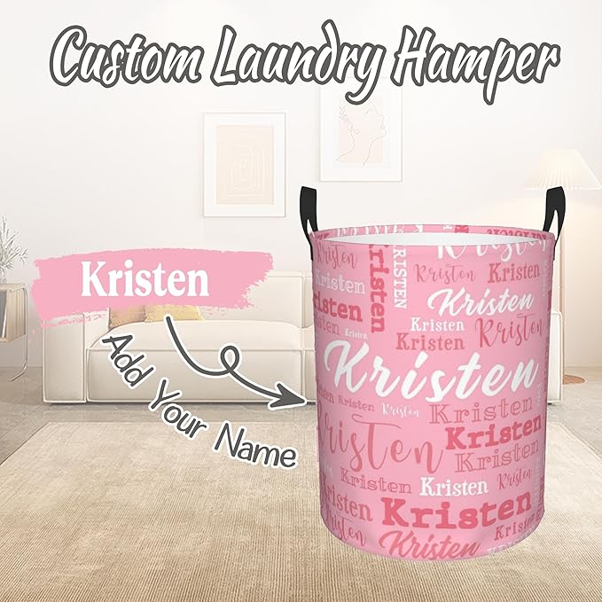 Custom Name Laundry Hamper, Personalized Laundry Baskets with Name for Boys Girls Women Men, Customized Collapsible Dirty Clothes Hamper Easy Storage Gifts for Bedroom Bathroom Living Room