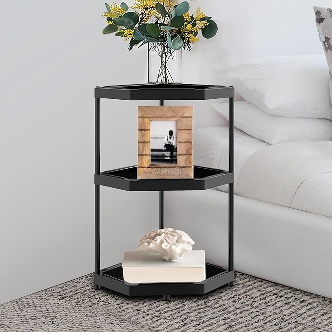 Kitchen Corner Shelf Countertop 3 Tier Bathroom Counter Organizer Cabinet Corner Storage Shelf Spice Rack Makeup Organizer Under Sink Black