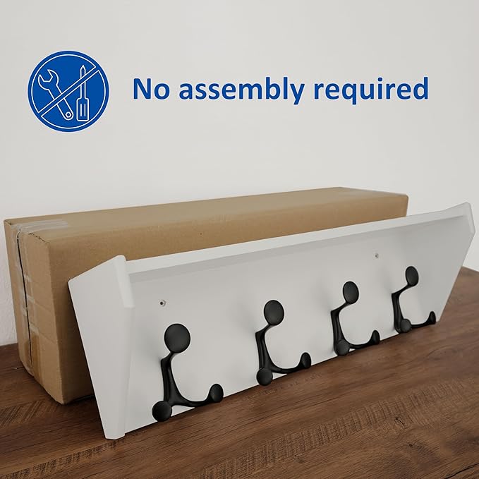WEBI Wall Shelf with Hooks Underneath,24” Long Wall Mounted Coat Rack with Shelf,Entryway Coat Rack with 4 Triple Hooks for Hanging Coats,Jacket,Hallway,Bedroom,Mudroom,White