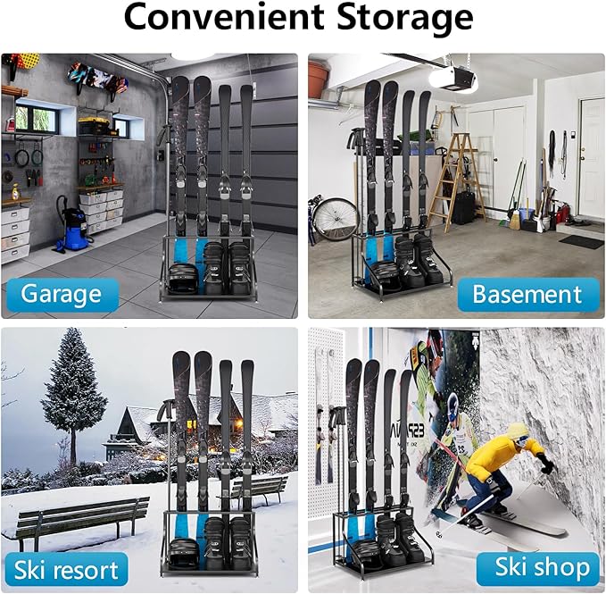Ski Storage Rack-Holder Garage - Freestanding Ski Equipment Organizer Ski Boot Snowboard Rack Stand Snow Gear Storage