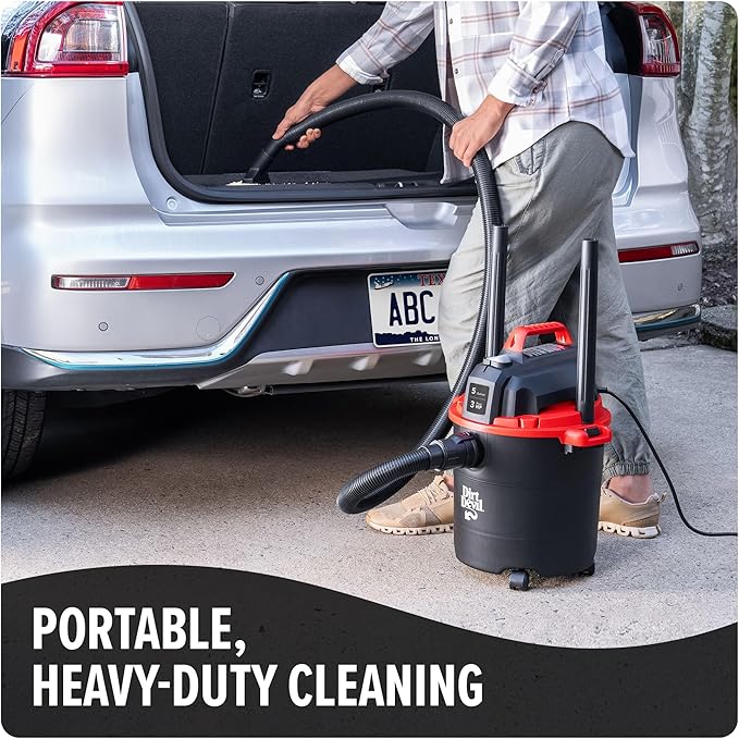 Dirt Devil 5 Gallon Corded Wet Dry Shop Vacuum, Portable, Heavy Duty Vacuum for Garage, Home, Workshop or Vehicle, Compact Design with Versatile Tools, Wet/Dry Shop Vac