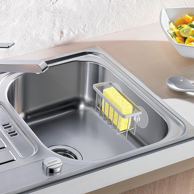 Sponge Holder for Kitchen Sink Suction,Stainless Steel Sponge Holder for Sponges, Scrubbers, Soap, Kitchen, Bathroom, Silver