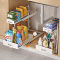 2 Tier Slide Out Kitchen Cabinet Organizers with Pulley, Under Sink Organizer, Under Bathroom Sink Pull Out Organizer with Multiple Height Adjustments for Kitchen and Bathroom Cabinets-White