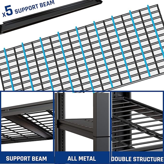 67" Wide 5-Tier Garage Shelving Unit, 67" W x 24" D x 84" H, Heavy Duty Garage Storage Shelves,3500 LBS Capacity, Industrial Adjustable Shelves for Basement Warehouse