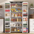 White Farmhouse Kitchen Pantry Cabinet, 72" Tall Storage Cabinet with Adjustable Shelves，Farmhouse LED Food Storage with 2 Barn Doors for Kitchen, Dining Room, Living Room