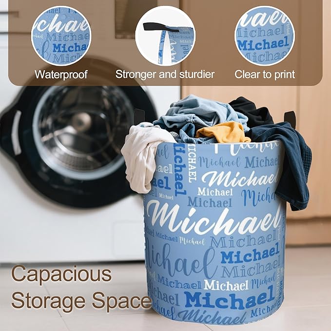 Custom Name Laundry Hamper, Personalized Laundry Baskets with Name for Boys Girls Women Men, Customized Collapsible Dirty Clothes Hamper Easy Storage Gifts for Bedroom Bathroom Living Room