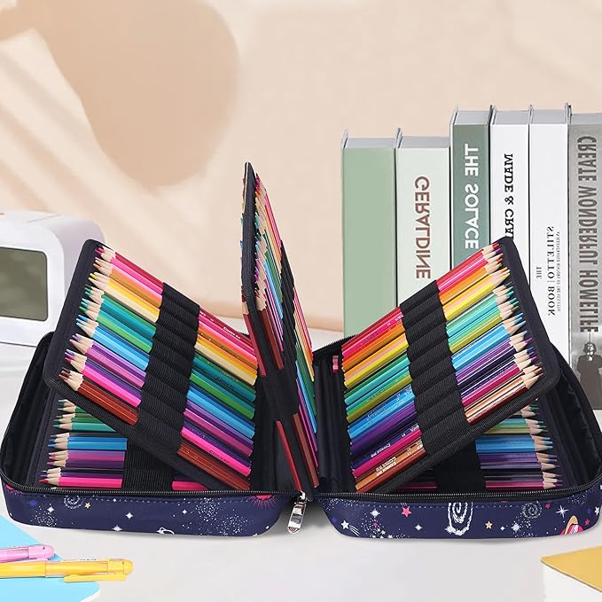 JAKAGO 220 Slots Colored Pencil Case Large Capacity Pen Holder for Artist Painter Zipper Organizer Bag for Marker Highlighter Storage Case for Office Sketch Travel Supplies (Night Sky)