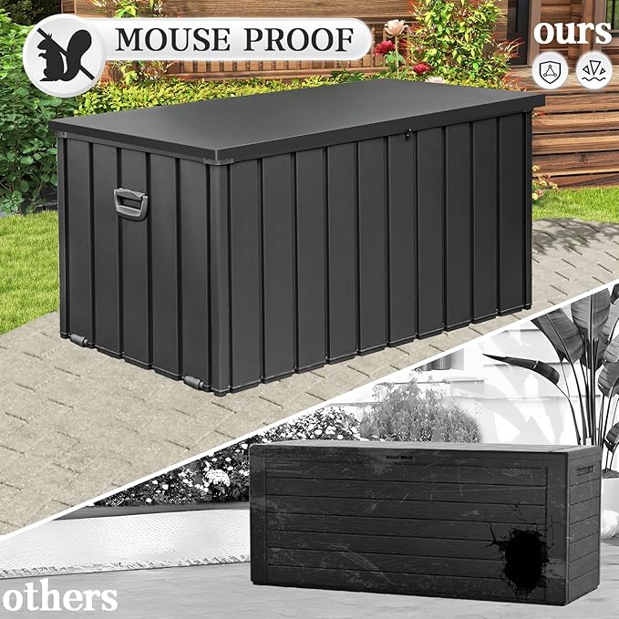 Domi 200 Gallon Deck Box, Metal Outdoor Storage Box with Lock Wheels Side Handles, Waterproof Outside Storage Box for Patio Cushions, Shoes & Pool Tools