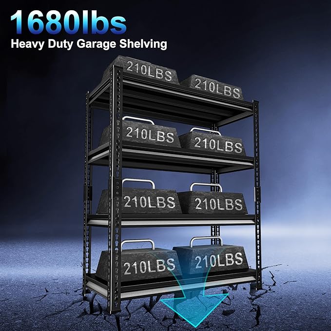 Heavy Duty Garage Shelves - 40''W 1,680Lbs Steel Metal Adjustable Utility Industrial Storage Shelving Rack Units for Warehouse Basement 4 Tier Black 39.3" W x 15.7" D x 62" H