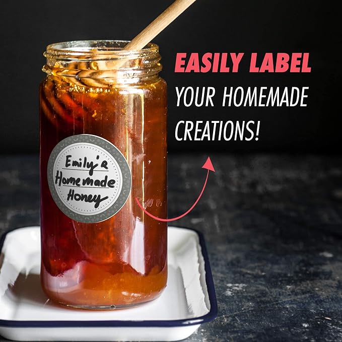 Canning Labels Dissolvable Stickers for Mason Jars and More (2" Round 200/roll) Canning Supplies Washes Off in Seconds Like Magic - Jar Labels Homemade Jam, Jelly, and More (Granite)