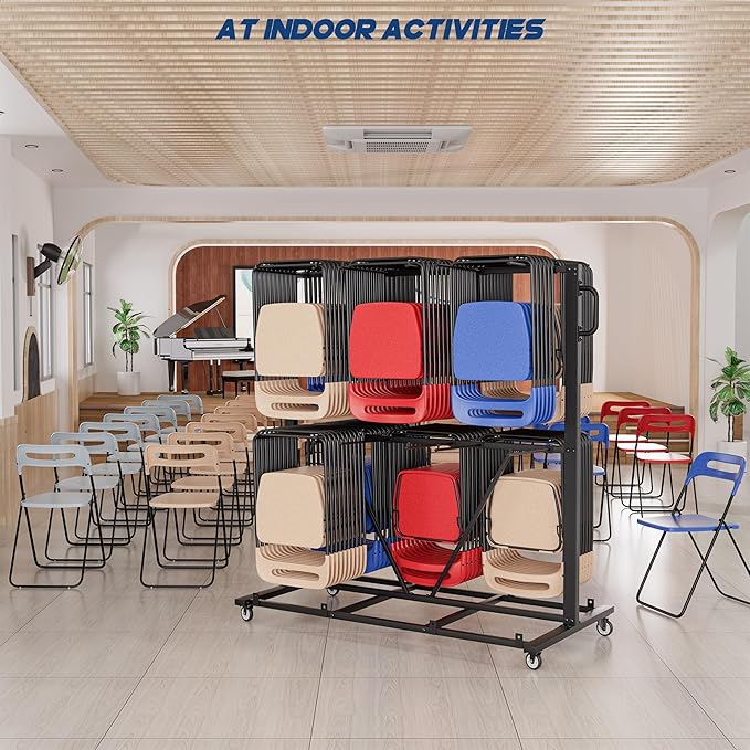 Folding Chair Rack, Heavy-Duty Chair Cart for 84 Chairs or 12 Tables of 800 LBS Capability, Contain Weatherproof Cover 2 Elastic Cords