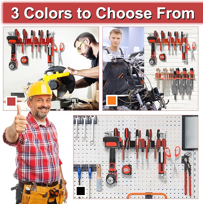 Metal Screwdriver Organizer, Wall Mount Plier Organizer Hammer Holder, Hand Tool Storage Rack for Garage Workshop Workbench(Red, 1PC)