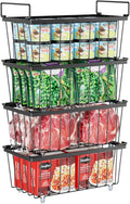 iSPECLE Chest Freezer Organizer Bins - 4 Pack Small Stackable Freezer Organizer Bins for 5 to 7 Cu.FT Small Deep Freezer (14.7"L X 7.1"W X 6.1"H) Easy to Get Food from Bottom without Digging, Black