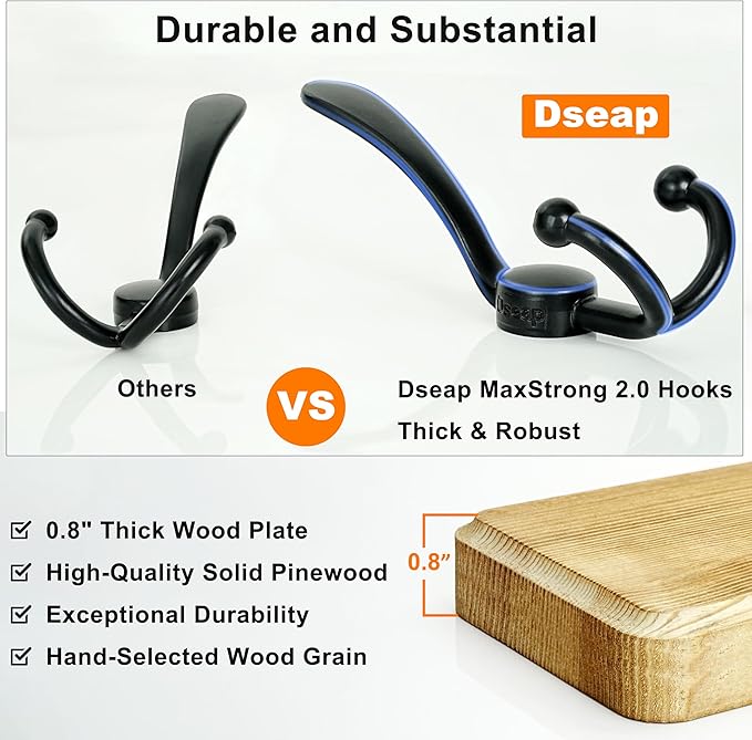 Dseap Coat Rack Wall - Heavy-Duty 38-1/4" Long, with Reinforced 10 Custom Tri-Hooks, Solid Wood Wall Hanger for Coats Hat Jackets - Rustic Farmhouse Entryway Hallway Storage, Weathered Brown & Black