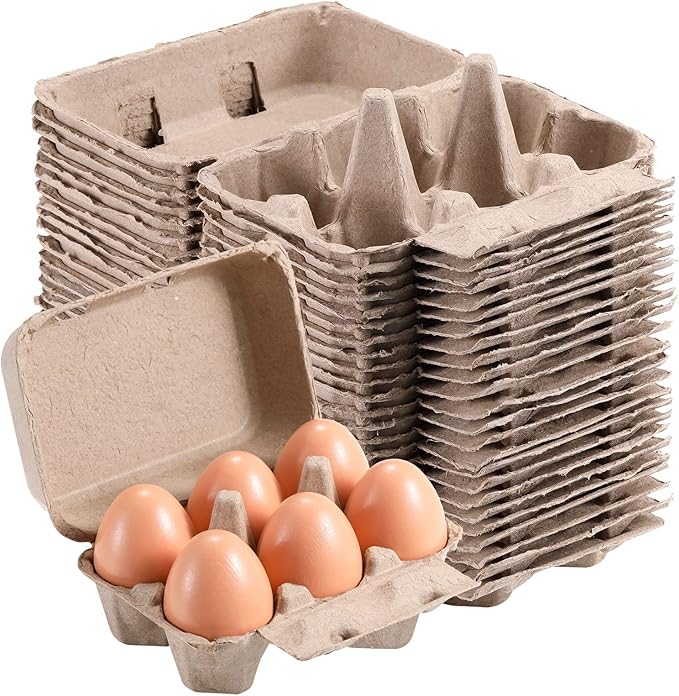 Half Dozen Vintage Egg Cartons 25 Pack, Blank Natural Pulp 6 Count Carton for Chicken Eggs Reusable, Storage Tray Strong for Holds Up to Six 6 Egg Cardboard Paper Holder Container for Refrigerator