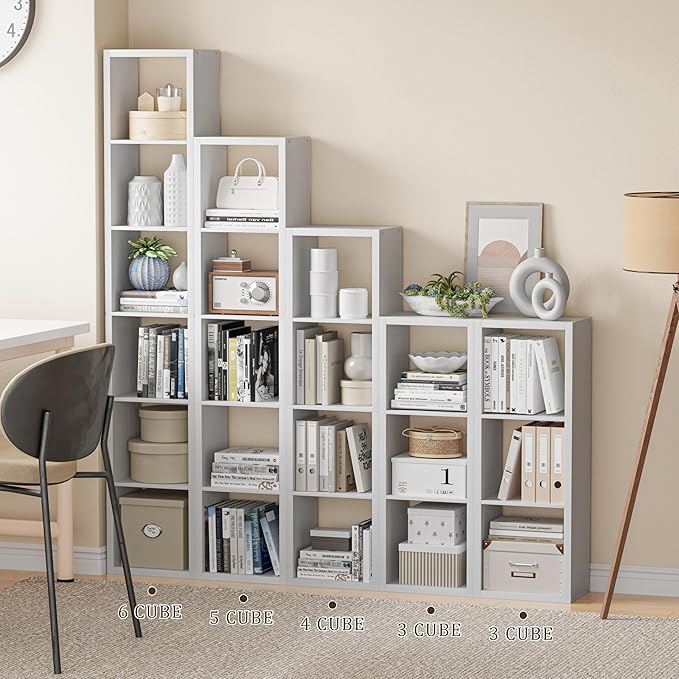 Tall Cube Storage Organizer Bookcase, 5 Tier 11 inch Open Back Cubical Shelf with Thickened Border, Display Bookshelf for Living Room, Home Office, Sturdy Room (White, 5 Cube,Vertical)