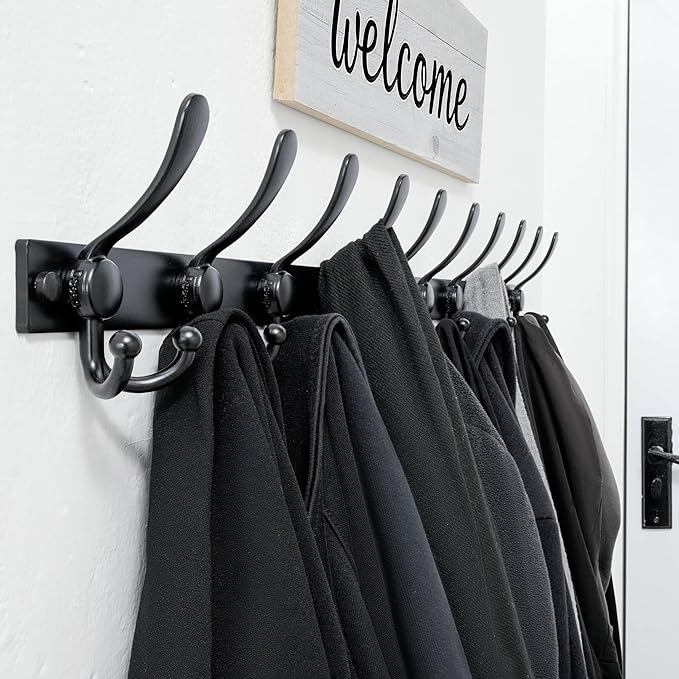 Dseap Coat Rack Wall Mount 2.0 Pro: Heavy Duty 300% Thicker, 16" Stud Mount, Stainless Steel Wall Coat Hooks Hanger for Clothes Jackets Hats Entryway Closet, MaxStrong Series, White & Black
