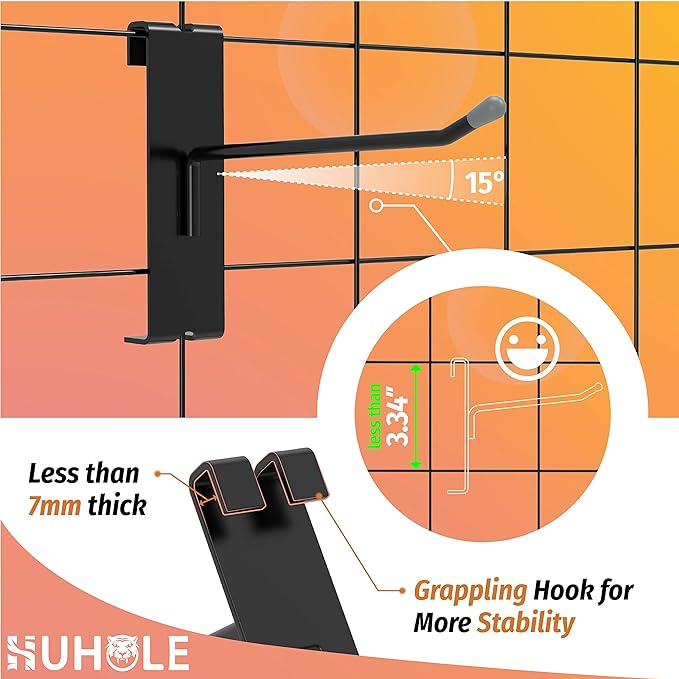 HUHOLE Gridwall Hooks 4 Inch, 50PC Display Hooks for Grid Wall, Hook for Grid Wall Panel, Black