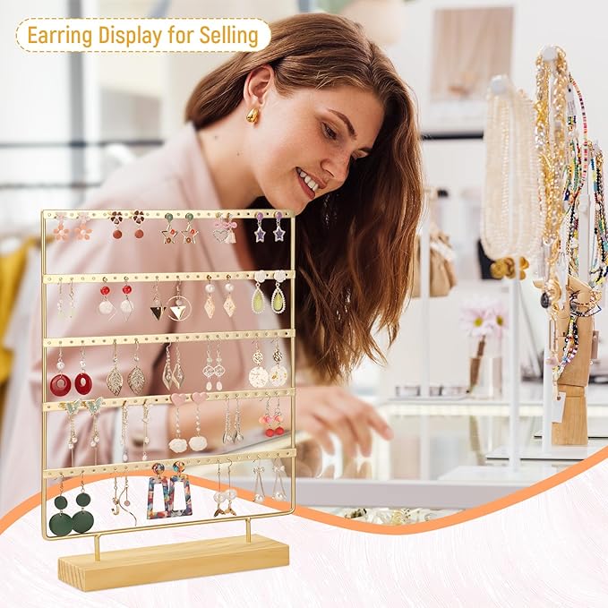 Earring Holder Organizer, Ear Jewelry Tree Organizer for Women, Earring Hanger with 5 Tiers & 120 holes (Gold)