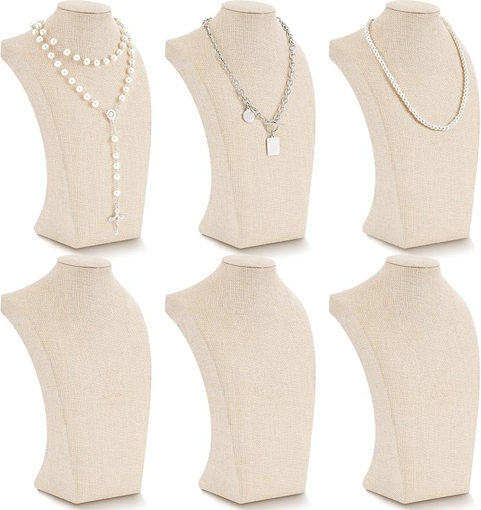 Kigley 6 Pcs Linen Necklace Display Bust Jewelry Holder Necklace Retail Mannequin Display Stand for Jewelry Selling Vendors Shows (11.4 x 6.9 Inch)