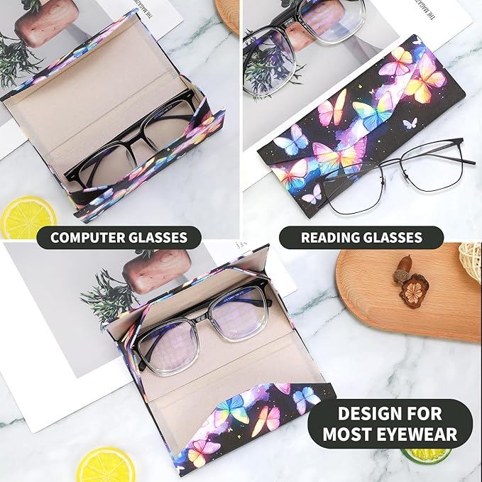 Foldable Glasses Case, Magnetic PU Leahter Sunglasses Case, Cute Hard Shell Folding Eyeglass Cases for Women Kids