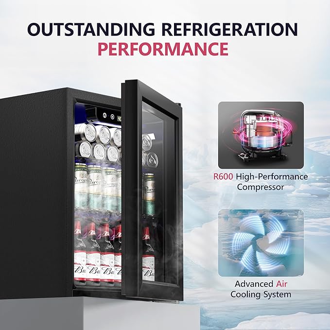 Beverage Refrigerator Cooler, 16 Bottle 68 Can Mini Fridge with Glass Door, Wine Beer Freestanding Drink Fridge, Digital Temperature Control & Adjustable Shelves for Home Office, 1.7 cu.ft