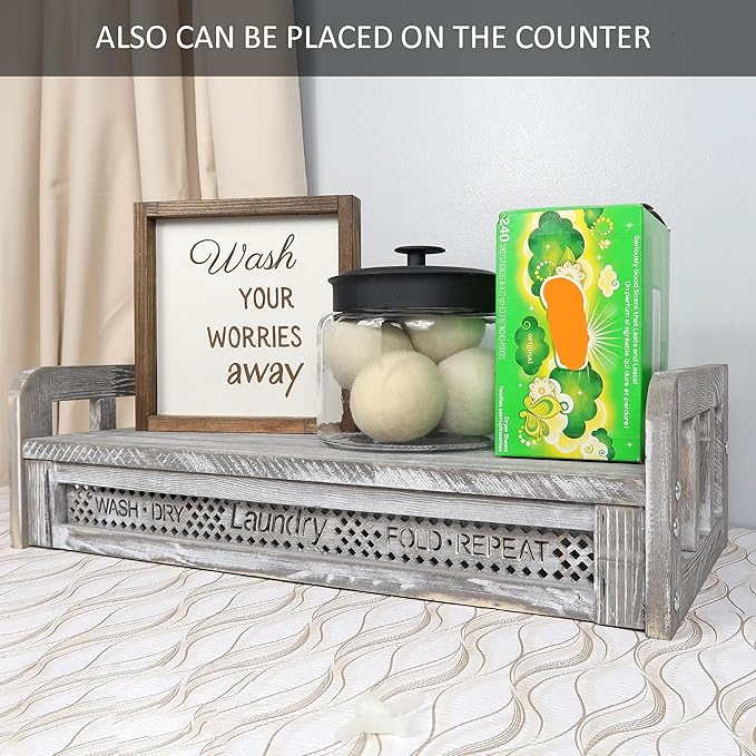 Besuete Wall Mount Laundry Soap Holder - Heavy Duty Hanging Wood Laundry Detergent Holder Shelf, Liquid Laundry Detergent Dispenser, Laundry Room Accessories(Extra Large, Grey)