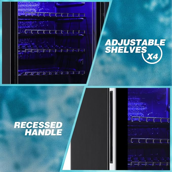 WANAI Mini Fridge Cooler 120 Can Beverage Refrigerator with LED Display with Touch Screen, Adjustable Shelves, Small Beverage Fridge with Glass Door for Beer Soda Wine for Home, Office, Bar, 3.5 Cu.Ft