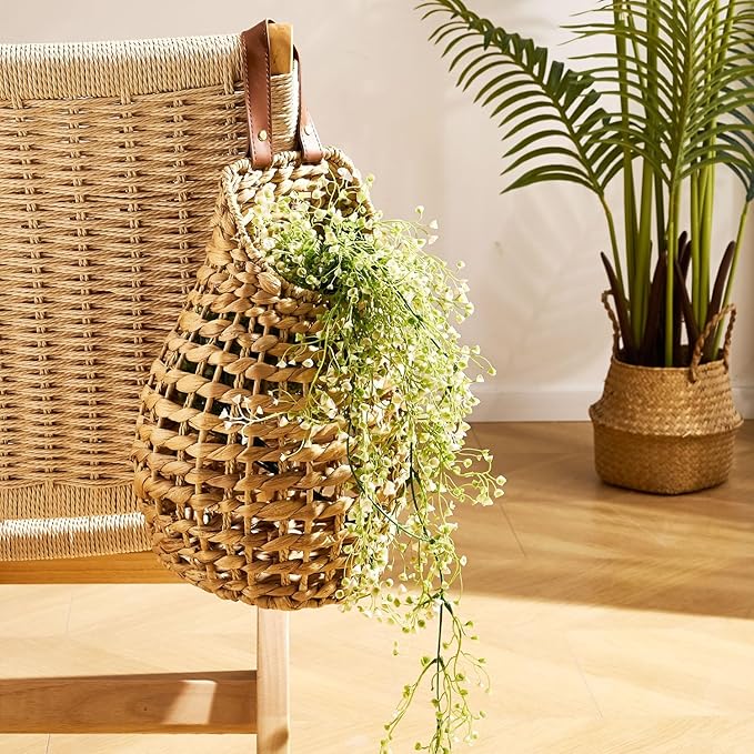 Woven Front Door Basket Water Hyacinth Wall Hanging Basket Decorative Boho Mounted Organizer for Dried Flower Plants Storage Basket for Garden, Home, and Farmhouse Décor (B_Hyacinth)