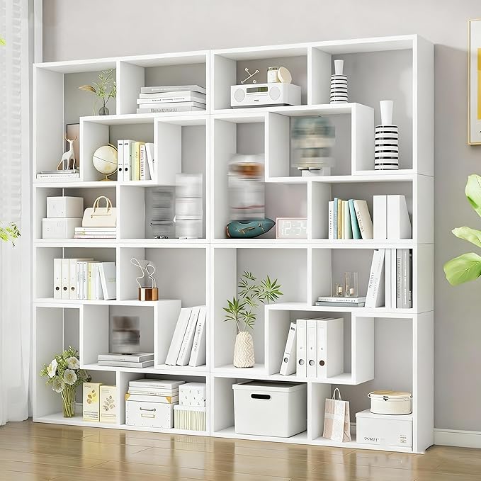 Expandable Bookcase with Adjustable Width,Wooden Room Divider Bookshelf,Standing Display Storage Organizer for Living Room,Study Room or Home Office