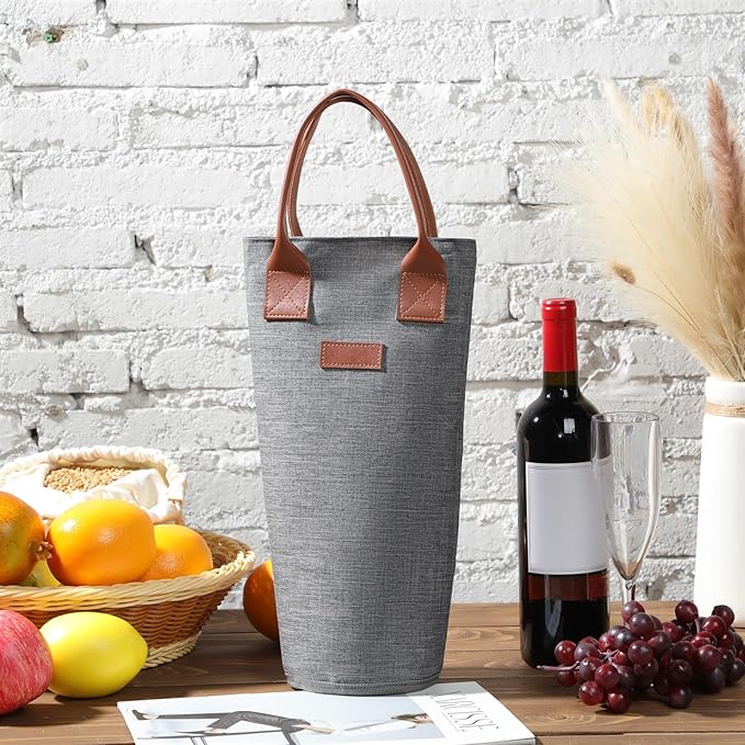 Shappy 6 Pack Single Bottle Wine Tote Bag 1 Bottle Insulated Wine Carrier Bag Thermal Protective Wine Tote Bag Grey Portable Padded Wine Cooler for Travel Picnic Dinner Wedding Present for Wine Lover