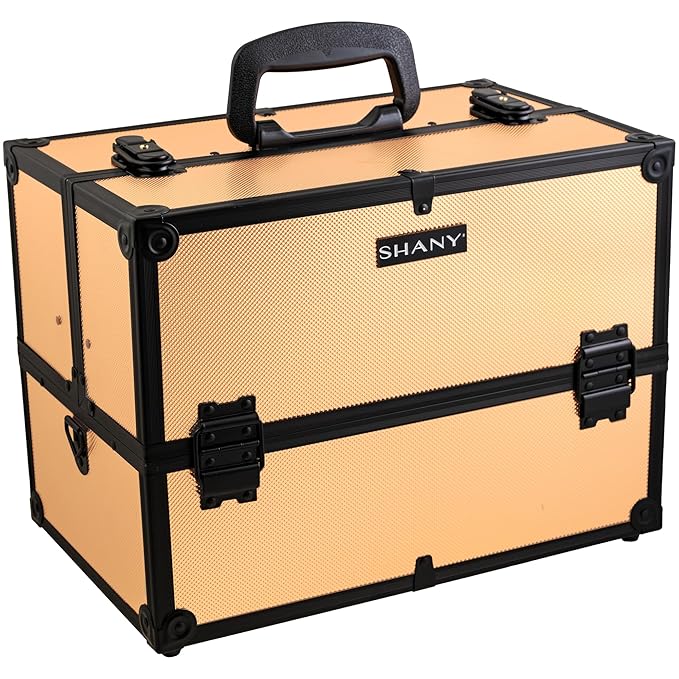 SHANY Essential Pro Makeup Train Case Cosmetic Box Portable Makeup Case Cosmetics Beauty Organizer Jewelry storage with Locks, Multi Compartments Makeup Box and Shoulder Strap - Black Rose