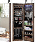 GISSAR Full Length Mirror Jewelry Cabinet, 6 LEDs Jewelry Armoire Wall Mounted Over The Door Hanging, Jewelry Organizer Storage with Lights Lockable, Vintage Brown, 14.6" x 47.2"