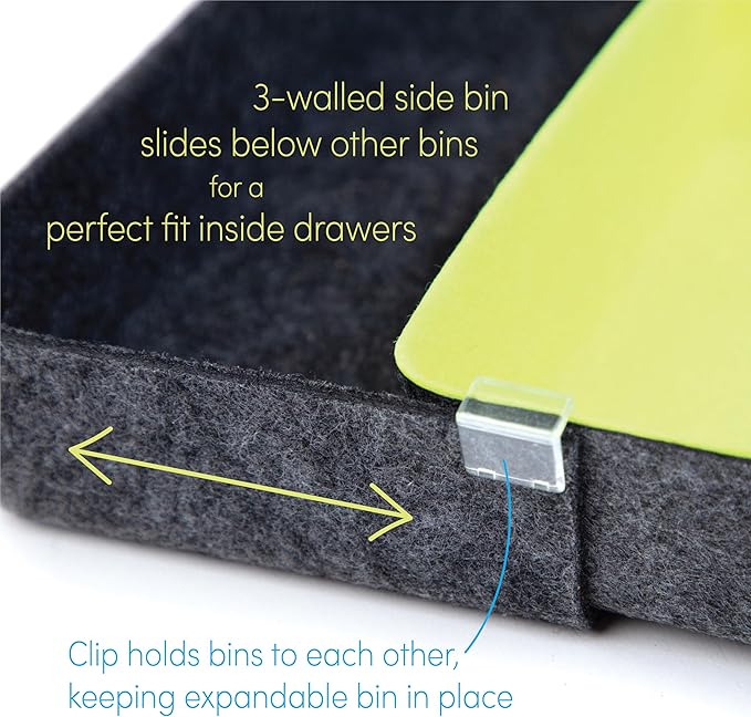 Three by Three Seattle Felt·Like·It! Felt Bins for Office, Crafts, Classroom, Living Room, Bedroom: Includes Expandable Sliding Bin for Custom Fit, Multicolor, Set of 8