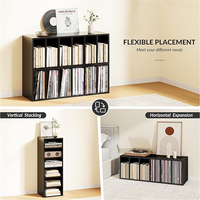 IOTXY DIY Modular Cube Bookcase - CubeXY Customizable Stackable Expandable Basic Shelving Units, 6-Cube Wooden Open Bookshelf with Removable Shelves for Books Organizer, Black