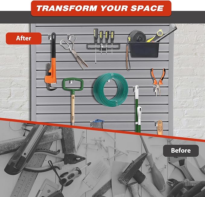 Slat Wall Paneling 4x4 FT, PVC SlatWall Panels Garage Organizer Storage System with Hooks & Accessories, Heavy Duty Wall Mounted Rack
