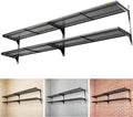 2-Pack 2 Tier 1.3x4ft Garage Shelving Wall Mounted, 520lbs Load Capacity，15.6x48inch per Shelf Height Cassette Adjustable Floating Shelves, Black