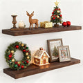 Fun Memories 40 Inch Floating Shelvese, 40" W x 9.3" D Floating Shelf Set of 2, Farmhouse Wood Wall Shelves for Bedroom, Kitchen, Wall Mounted Deep Shelving for Home Decor, Walnut Color