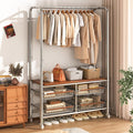 Rolling Clothing Garment Rack for Hanging Clothes–Portable Indoor Wardrobe Closet Organizer Shelves Metal Hanger Stand Heavy Duty Coat Drying Storage Racks with Wheels 15.7"Dx37"Wx67.7"H Chrome