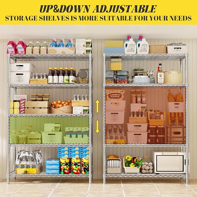 Storage Shelves, 3 PCS 36" L x 14" W x 72" H Heavy Duty Garage Wire Shelving Unit Loads 1750LBS, 5-Tier Adjustable Metal Industrial Utility Shelf Rack for Kitchen, Laundry Room, Basement