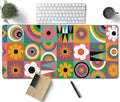 Cute Colorful Flowers Large Mouse Pad, Vintage Aesthetic Gaming Desk Mat, XXL Keyboard Desk Pad Mat for Desktop, 35.4"x15.7" Non-Slip Base Big Mousepad with Stitched Edges