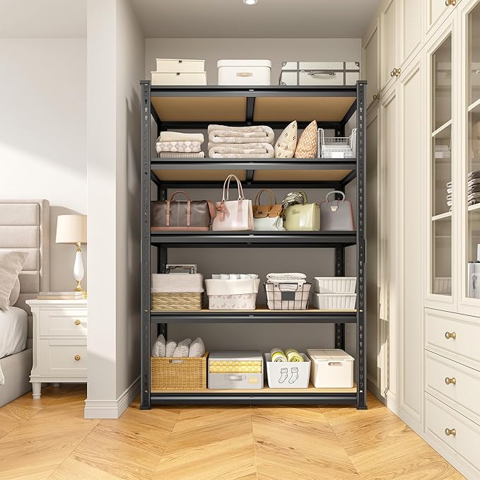 5-Tier Storage Shelves, 1980LBS Adjustable Pantry Shelves, Metal Shelving Unit for Storage, Kitchen, Pantry, Closet, Laundry, Garage, 72.06" H x 35.55" W x 15.76" D