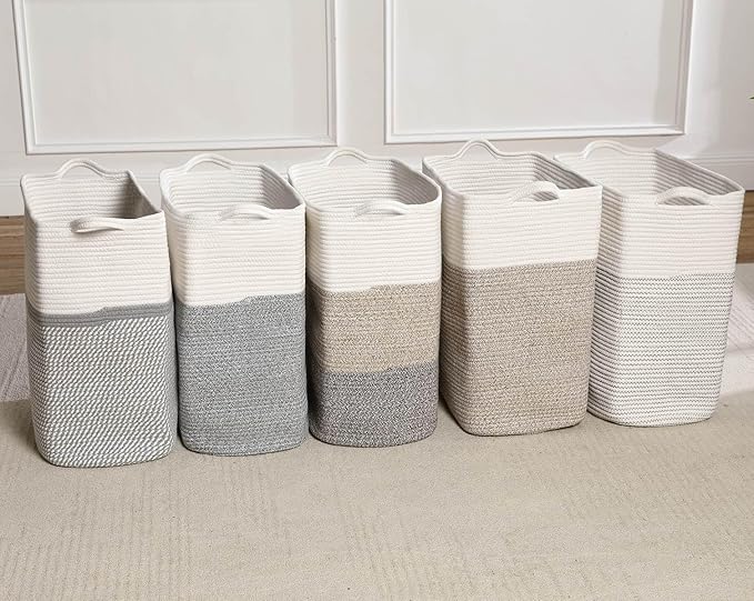 Tall Laundry Basket With Handles,Woven Cotton Rope Big Laundry Hamper Sorters,Versatile Storage for Dirty Clothes,Baby Toys,and Blankets in Bathroom, Nursery,and Living Room (Gradient Brown, 68L)