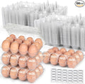 LOVEINUSA 100 PCS 12 Count Plastic Egg Cartons, with 105PCS Date Labels, Bulk Cheap Clear Reusable Egg Holder for Fresh Medium Eggs Storage, Suitable for Farms, Families, Markets Display
