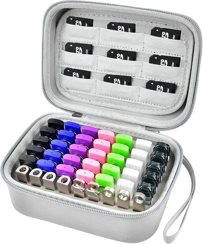 Comecase USB Flash Drive Case, Thumb Drive, Memory Card SD SDXC SDHC Card Holder Organizer, Electronic Accessories Storage Bag for SanDisk/SamData/Samsung/TOPESEL/PNY/Memory Stick/YubiKey - Grey